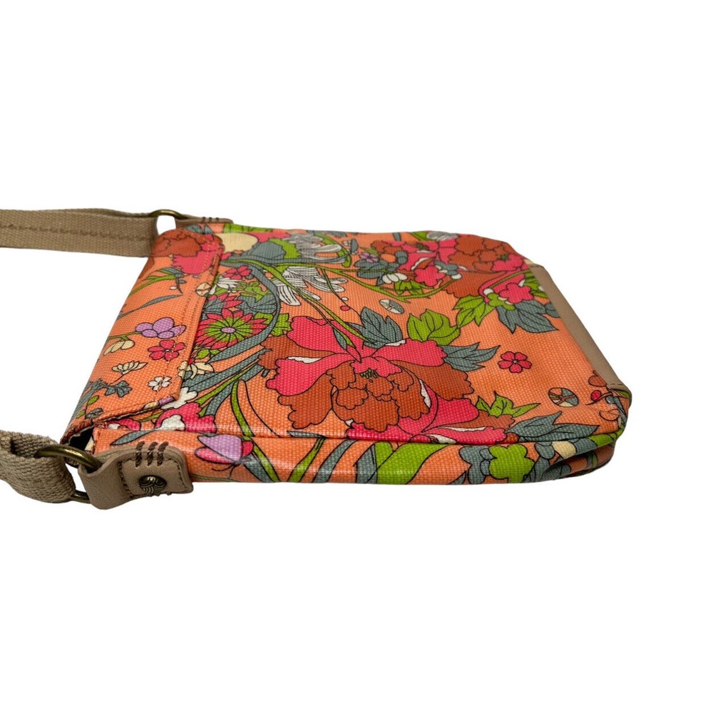 Sakroots Orange Floral Print Crossbody Messenger Flap Purse Bag Coated Canvas - Picture 8 of 13
